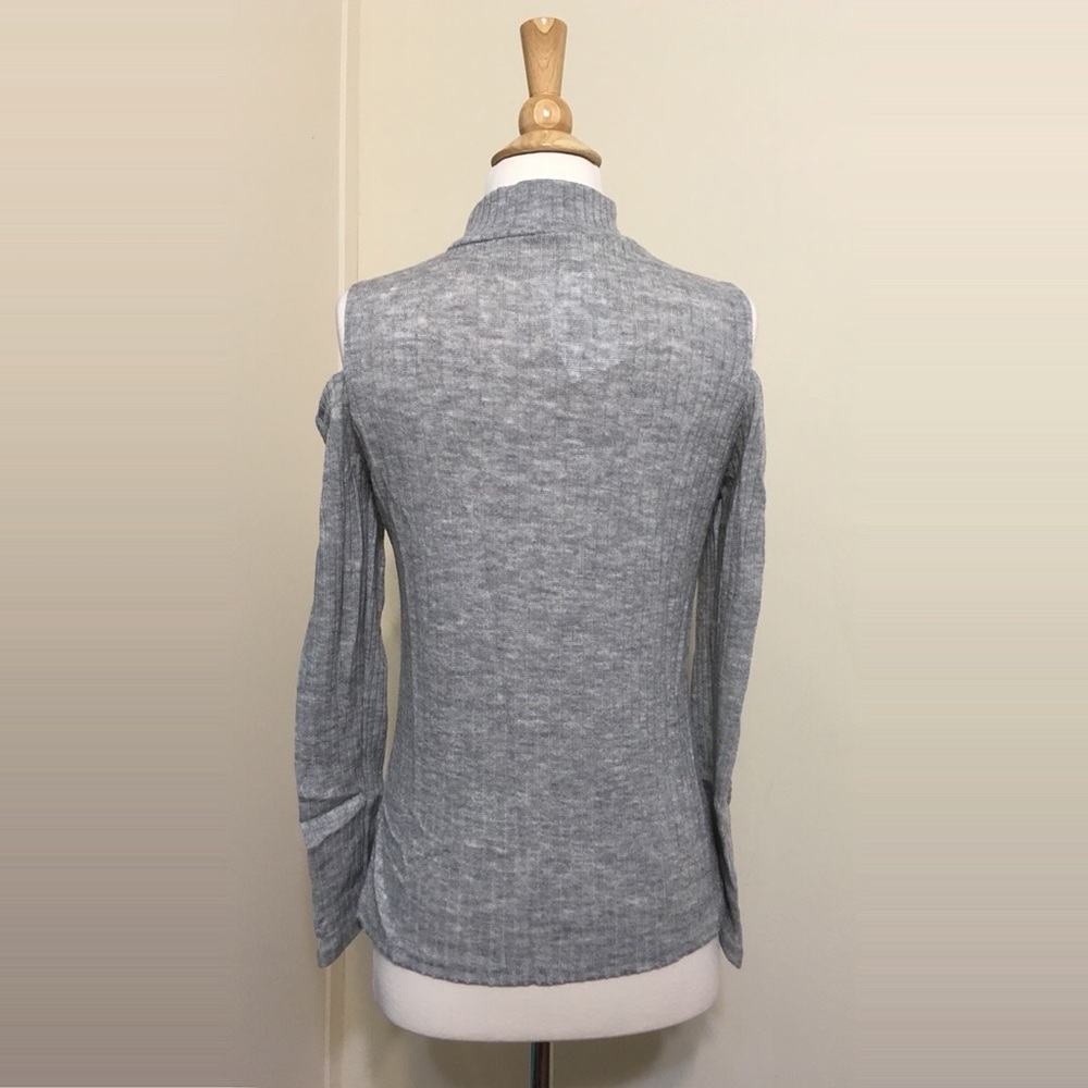 Cold Shoulder Stretchy Ribbed Knit Sweater Top - Picture 5 of 6